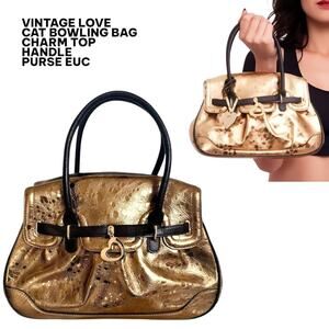 VINTAGE LOVE CAT BOWLER BAG CHARM TOP HANDLE PURSE EUC.